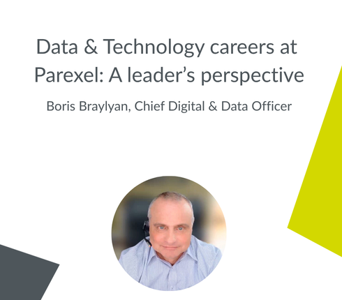 Image of Boris with the title of the video: "Data & Technology careers at Parexel: A leader's perspective"