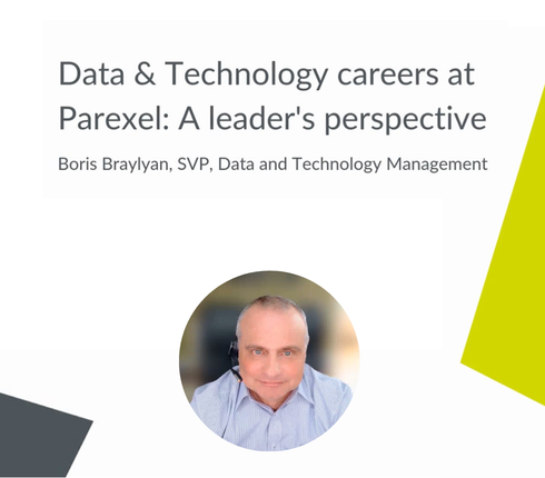 Image of Boris with the title of the video: "Data & Technology careers at Parexel: A leader's perspective"