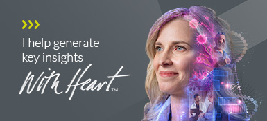 Holly's headshot with a grid like modular collage overlay and the text "I help generate key insights. And I do it With Heart."