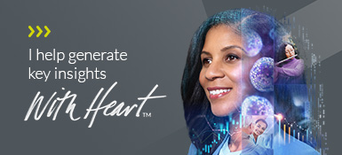 Mika's headshot with a grid like modular collage overlay and the text "I help generate key insights. And I do it With Heart."