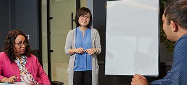 A Project Leader presenting in a conference room