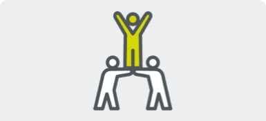 An icon showing two people lifting another person up, which represents the career development and impact leaders can have at Parexel.
