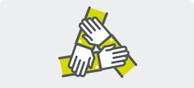 An icon of three hands on top of each other, which represents Parexel's culture of "We Care" and collaboration